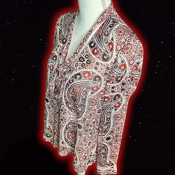 Alice + Olivia ‘Anabel’ Multicolor Burgundy Bohemian Paisley Pussybow Top Size S - Picture 13 of 16